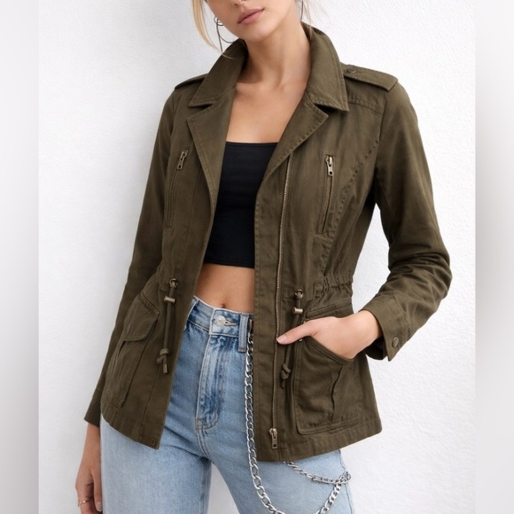 Eden Society Army Green Utility Jacket Cinched Waist Gen Z  | Size S
